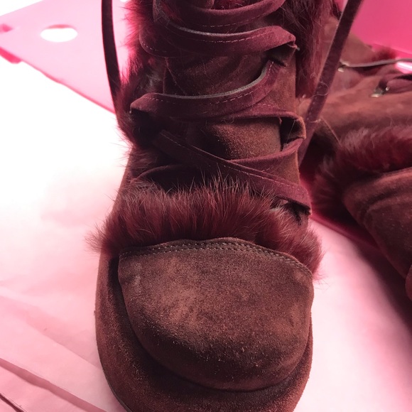 El Dantes burgundy fur knee boots goth platform 7 - Picture 7 of 8